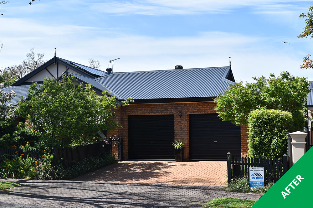 Glenunga - painting corrugated iron - Dark Grey Acratex Cool Roof - painted 2